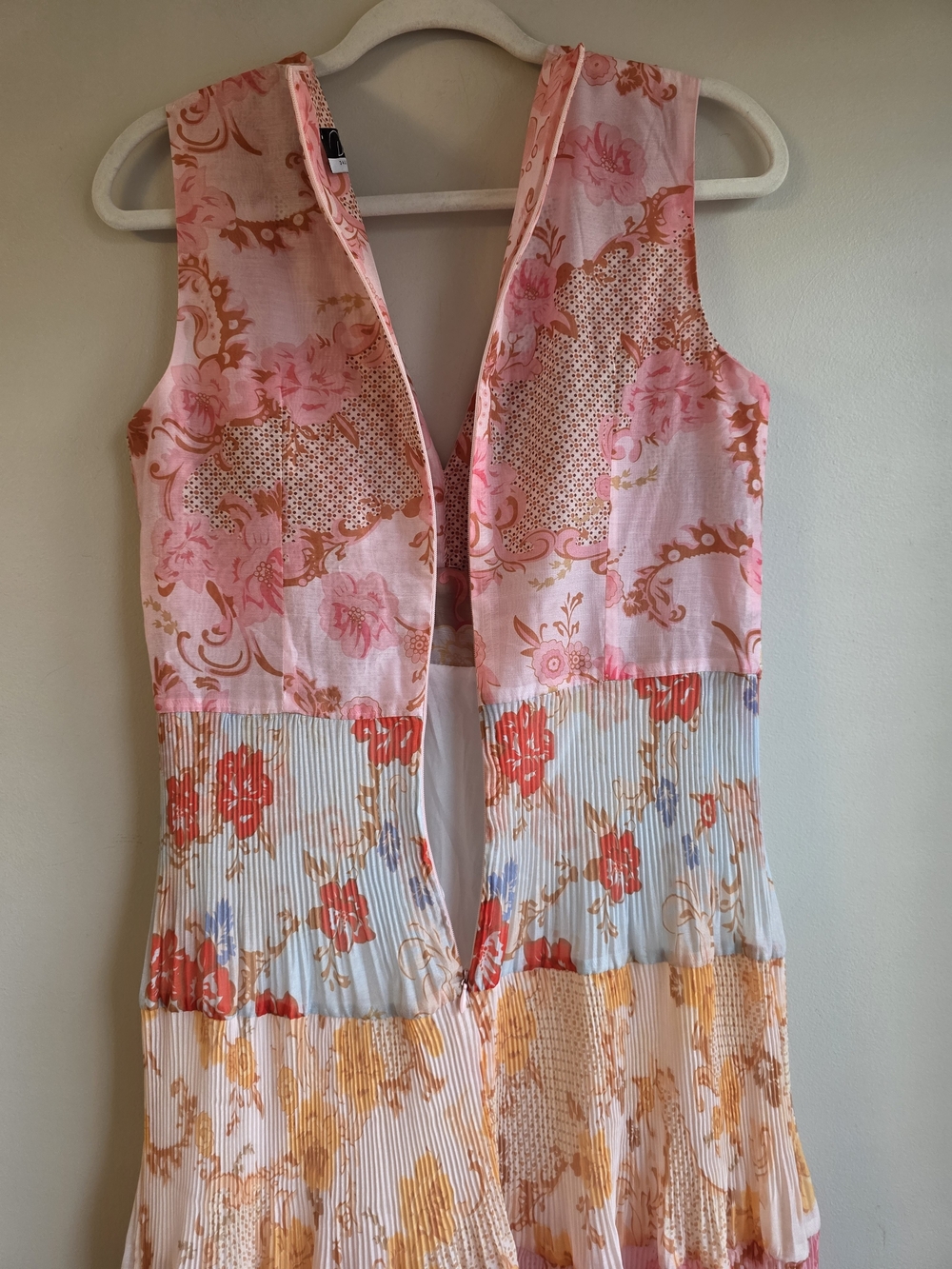 DALIA MACPHEE Floral Pleated Tiered Maxi Dress Medium Pink Patchwork - Picture 9 of 9